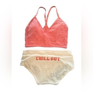 Aerie jacquard longline bralette and panty set Medium NWT coral Chill Out